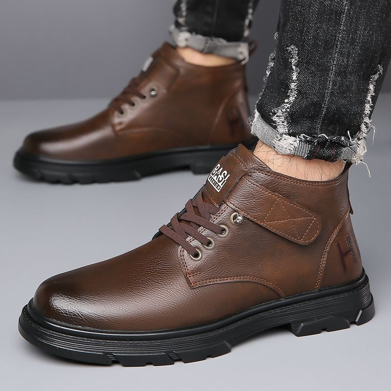 Padded men's winter boots, high-top, PU leather
