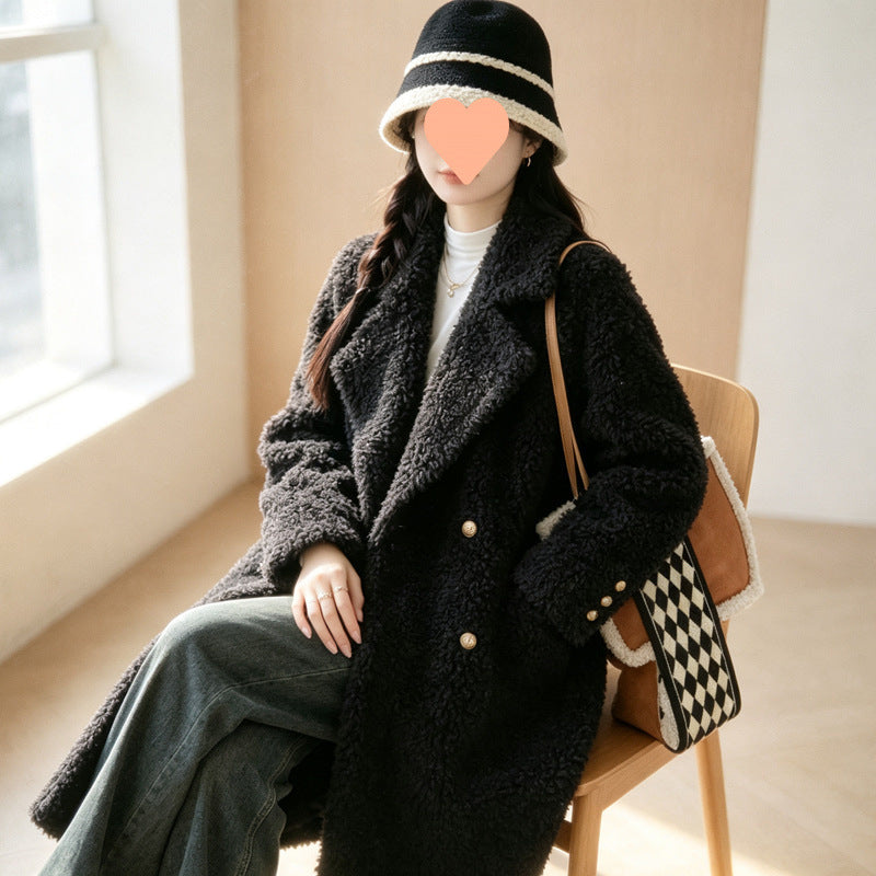 Lambswool coat, long, women's