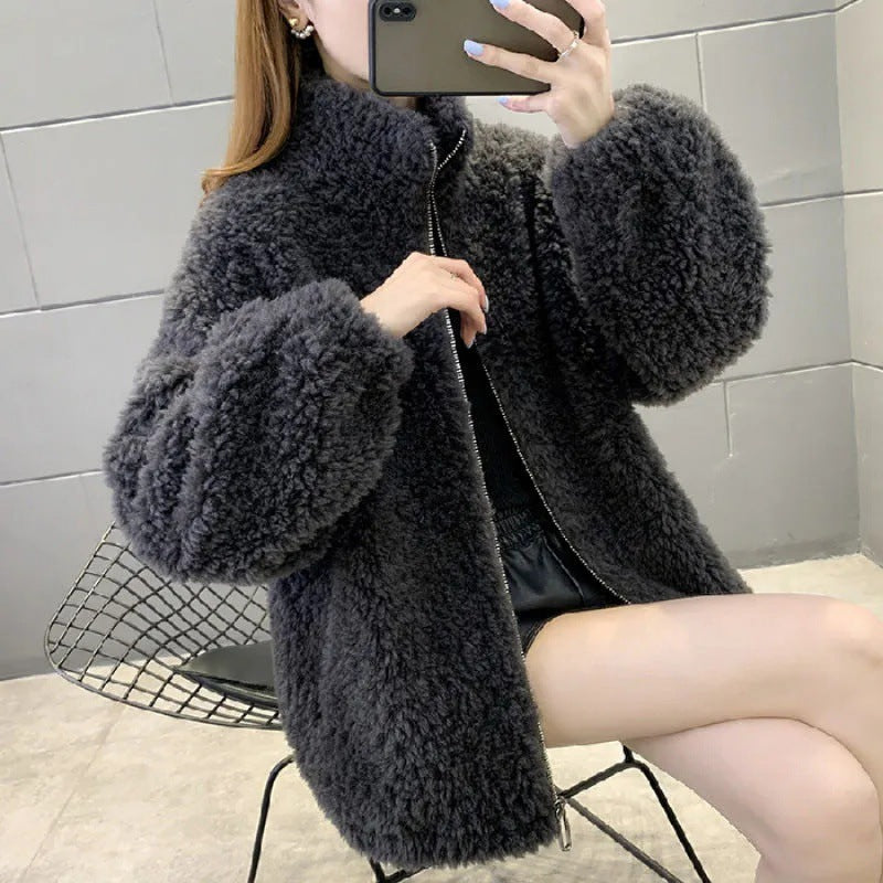 Unisex-Sheepskin-Jacket, padded, with stand-up collar