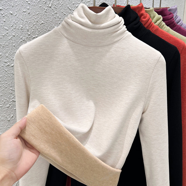 Women's thermal shirt with stand-up collar, lined
