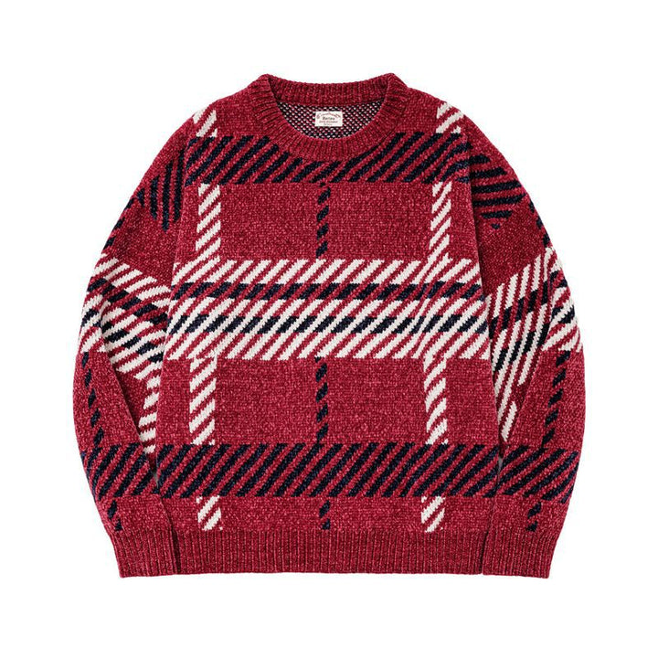 Women's knitted sweater, chenille, checkered, loose
