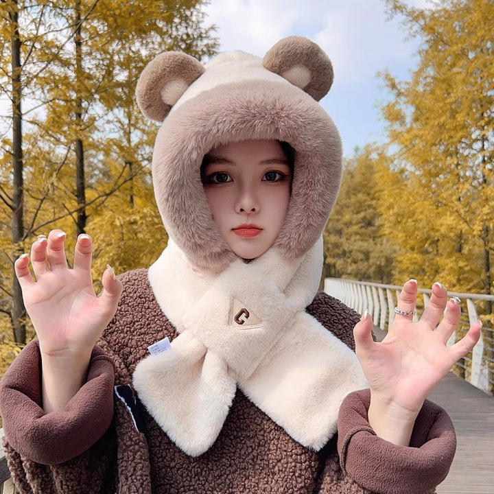 Plush set: Bear hooded hat and scarf