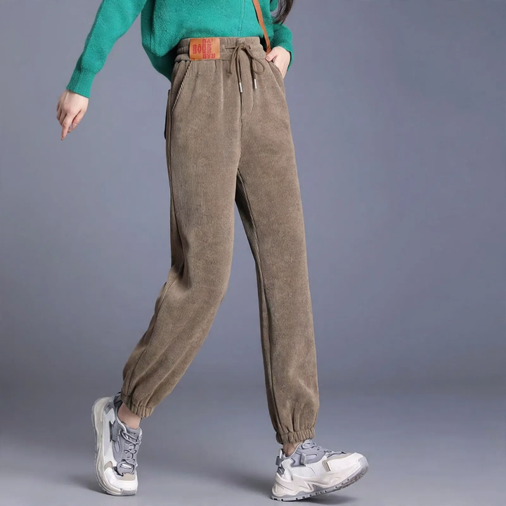 Lined corduroy leisure pants for women
