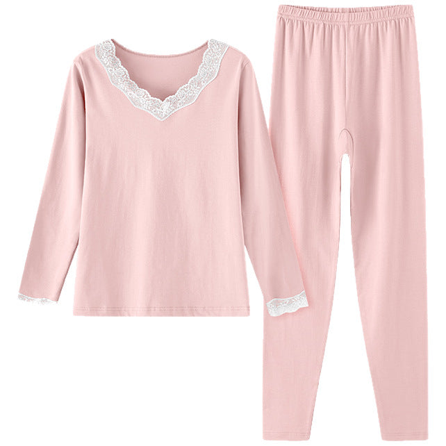 Women's thermal underwear set made of cotton with lace trim