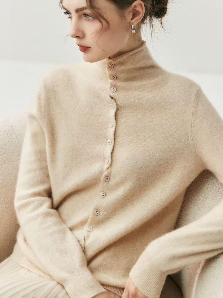 Women's cardigan with roll neck, reversible