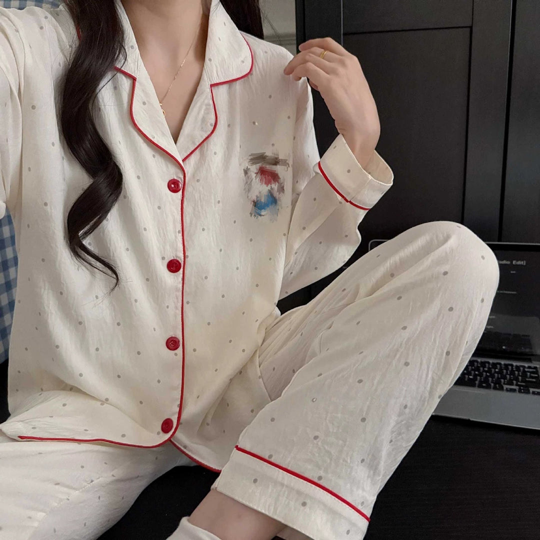 Ladies' Pajama Set, long-sleeved with ruffles