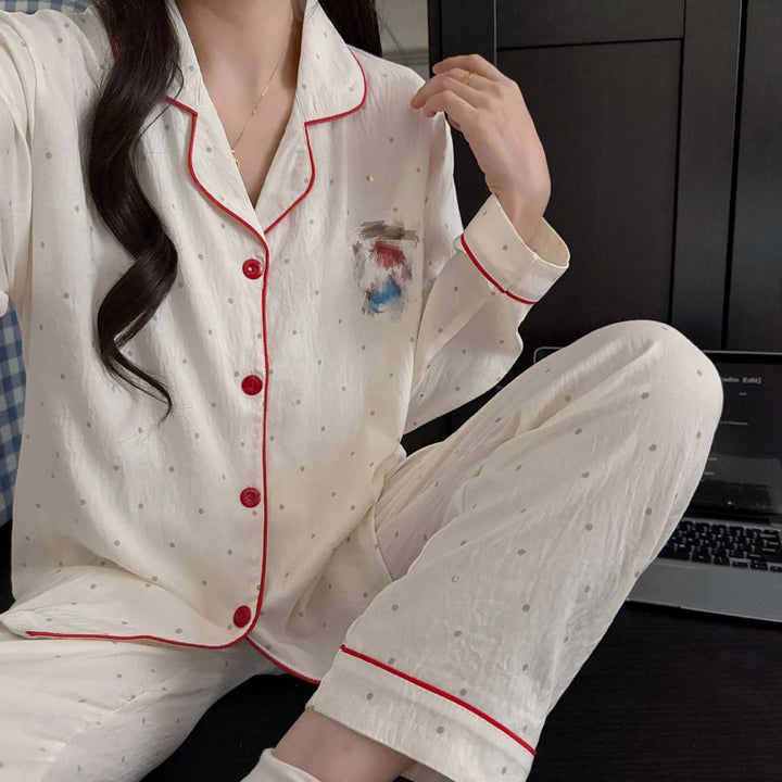 Ladies' Pajama Set, long-sleeved with ruffles