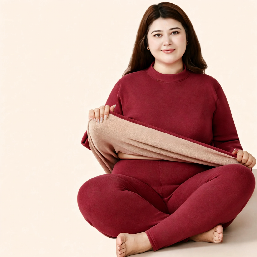 Thermal underwear set with lamb fleece, plus sizes