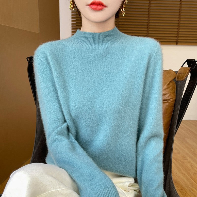 Women's wool sweater with stand-up collar made of 100% wool