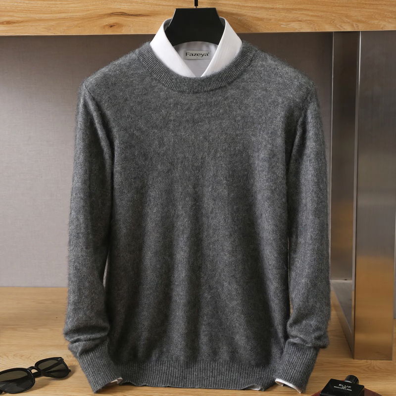 Men's wool pullover, round neck, loose fit
