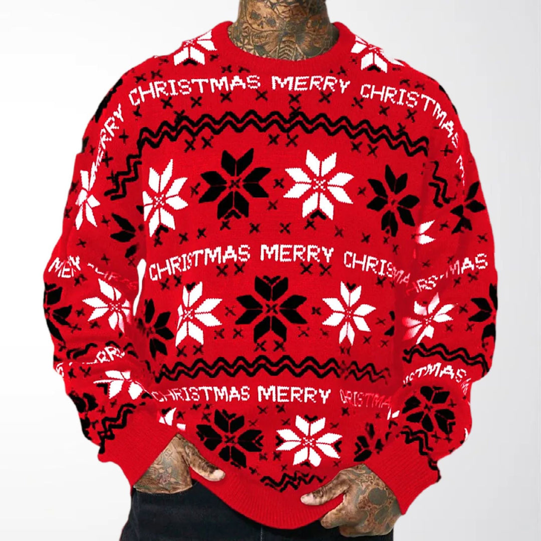 Men's Christmas Sweater, Snowflake and Letter Pattern