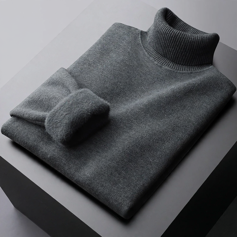 Padded men's knitted sweater with stand-up collar