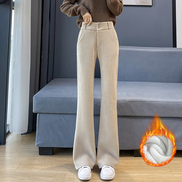 Fleece-lined corduroy pants with a slight flare