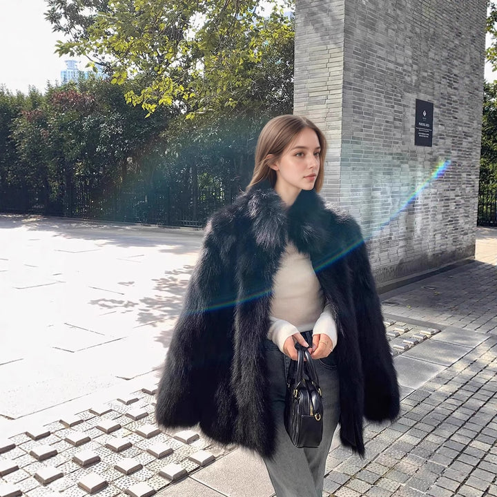 Ladies' medium-length faux fur coat