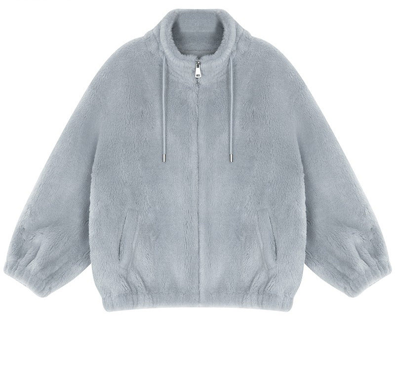Women's coat, mid-length, stand-up collar, loose
