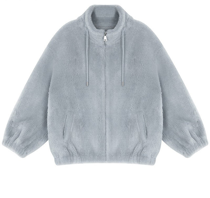 Women's coat, mid-length, stand-up collar, loose
