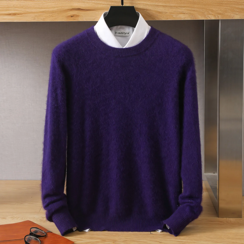 Men's wool pullover, round neck, loose fit