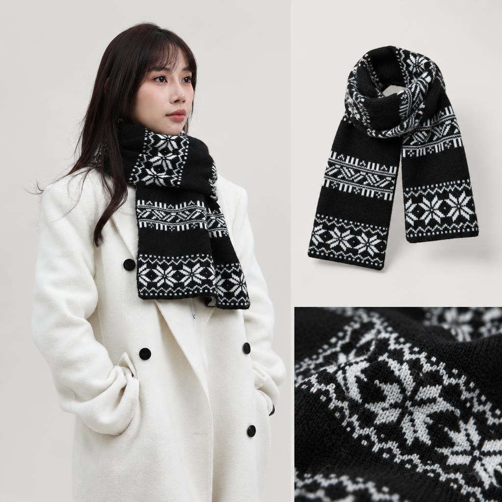 Knitted striped scarf with wool content