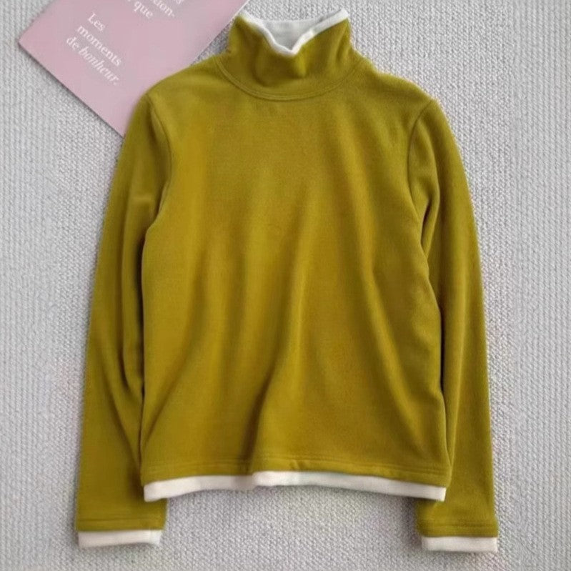 Women's long-sleeve shirt with stand-up collar and fake-layer look