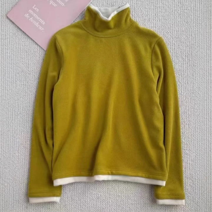 Women's long-sleeve shirt with stand-up collar and fake-layer look
