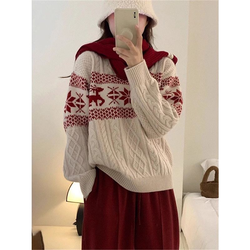 Christmas knit sweater with Fair Isle pattern
