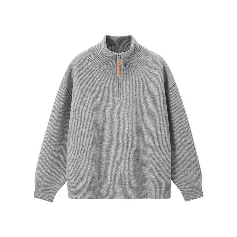 Men's knit pullover with half zipper