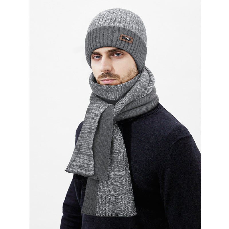 Knit Set: Beanie and long scarf with leather detail