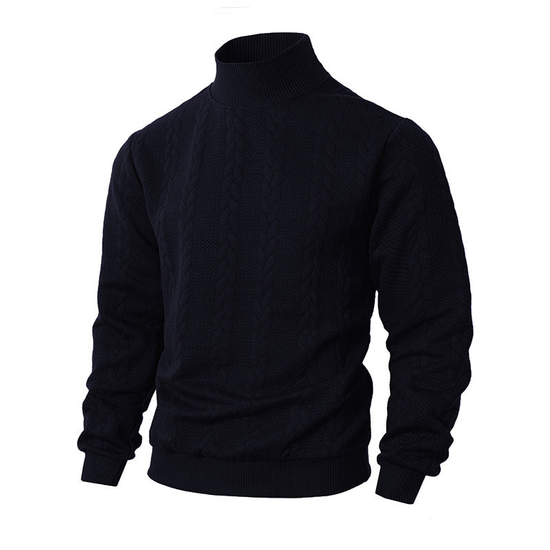 Men's knit sweater with stand-up collar, breathable