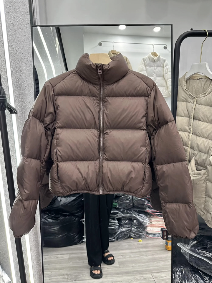 Women's Down Jacket, Short, White Duck Down, Stand Collar