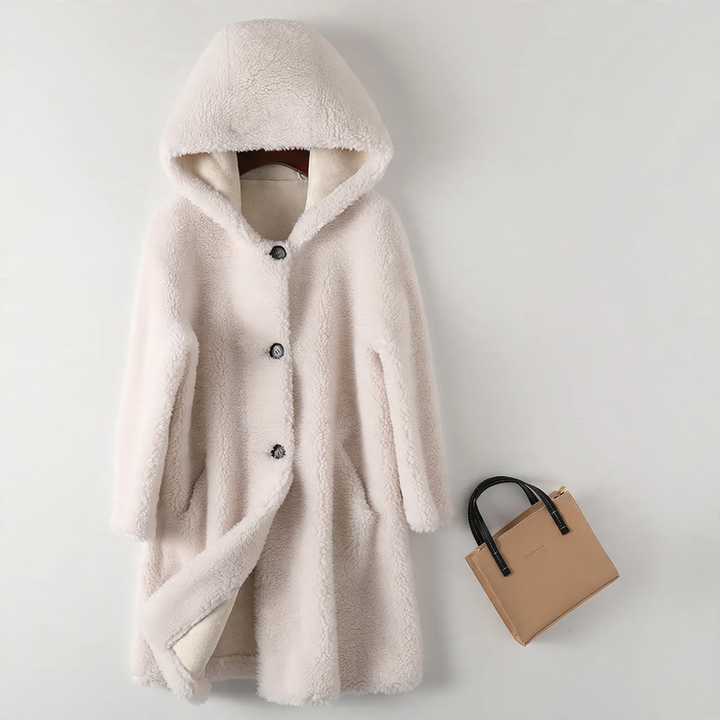 Women's Lambskin Coat, embossed, with hood
