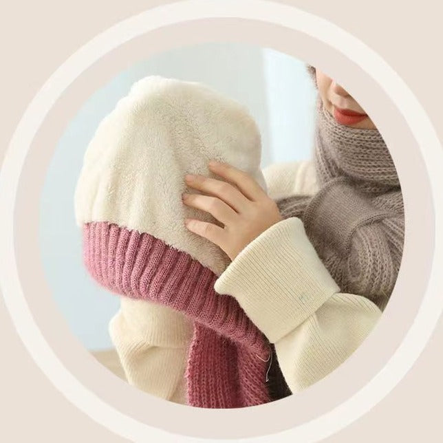 Padded knit cap with scarf for women