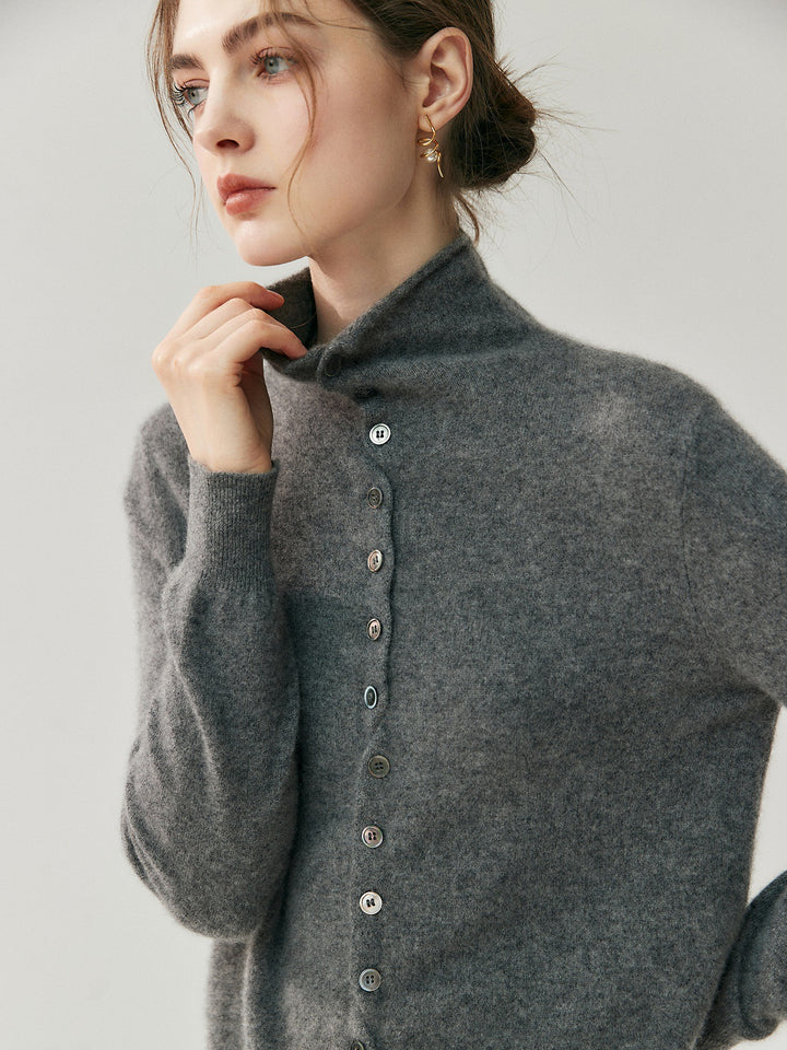 Women's cardigan with roll neck and button placket