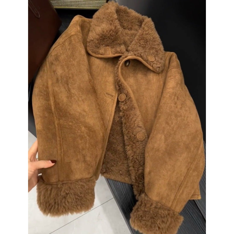 Reversible jacket made of suede imitation with lamb fleece
