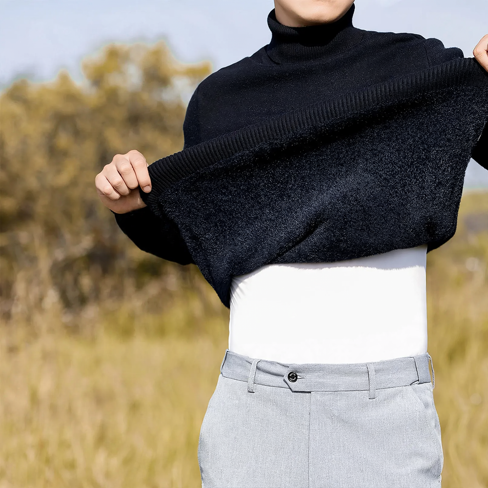 High-quality men's turtleneck sweater made of modal-wool blend