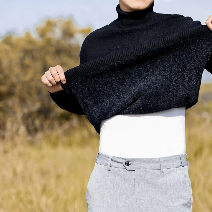High-quality men's turtleneck sweater made of modal-wool blend