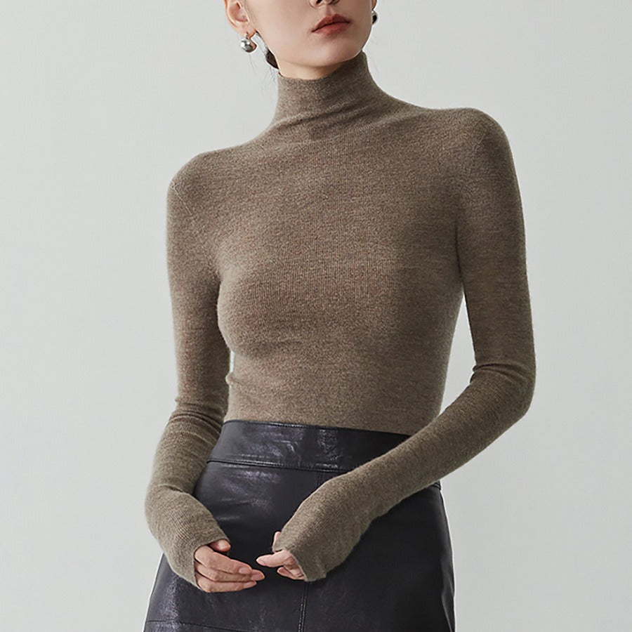 Women's cashmere sweater with stand-up collar, seamless