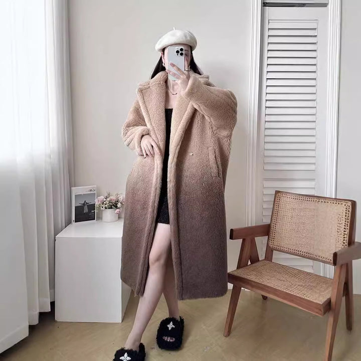 Women's Teddy Coat, mid-length, alpaca wool, gradient
