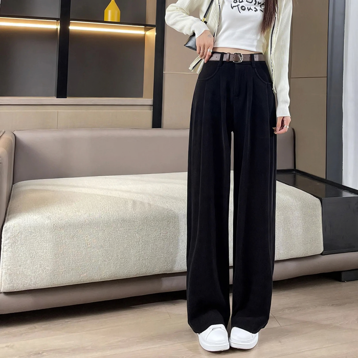 Cord pant with wide leg, high-waist, lined