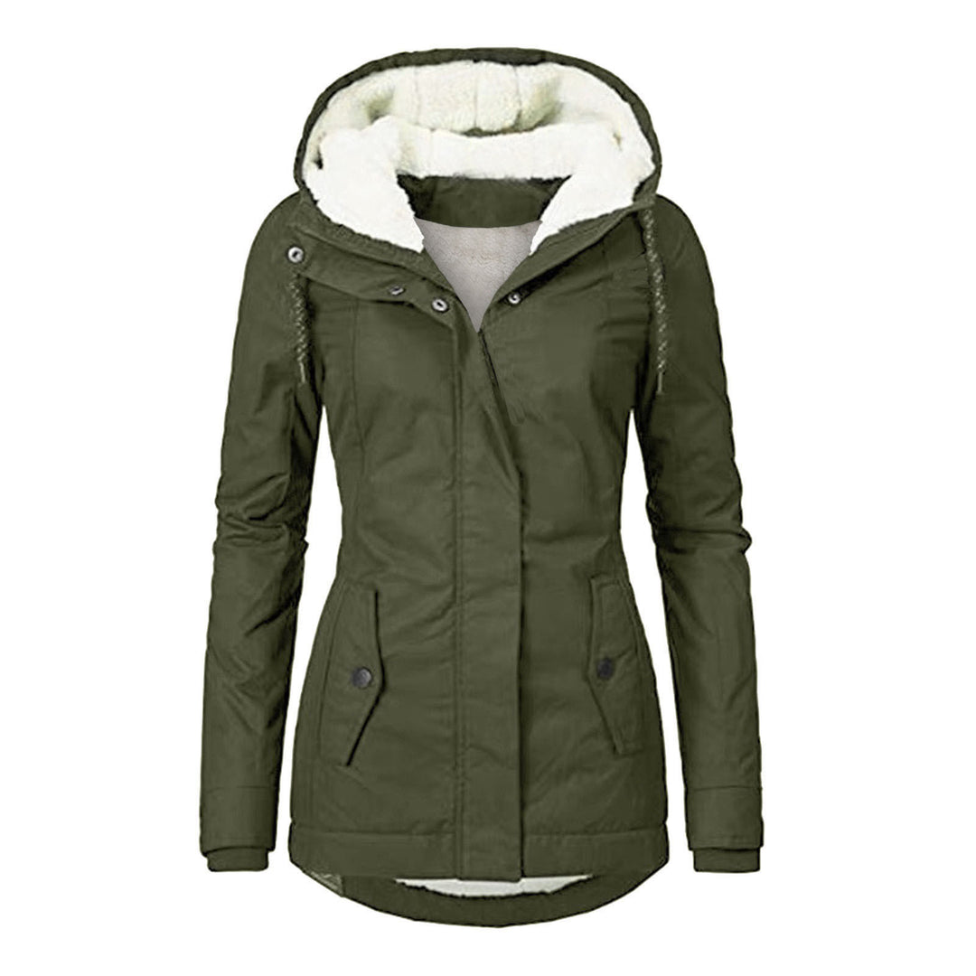 Fleece-lined parka with lambskin imitation