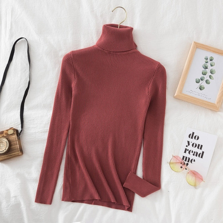 Women's knitted pullover, high neck, slim fit