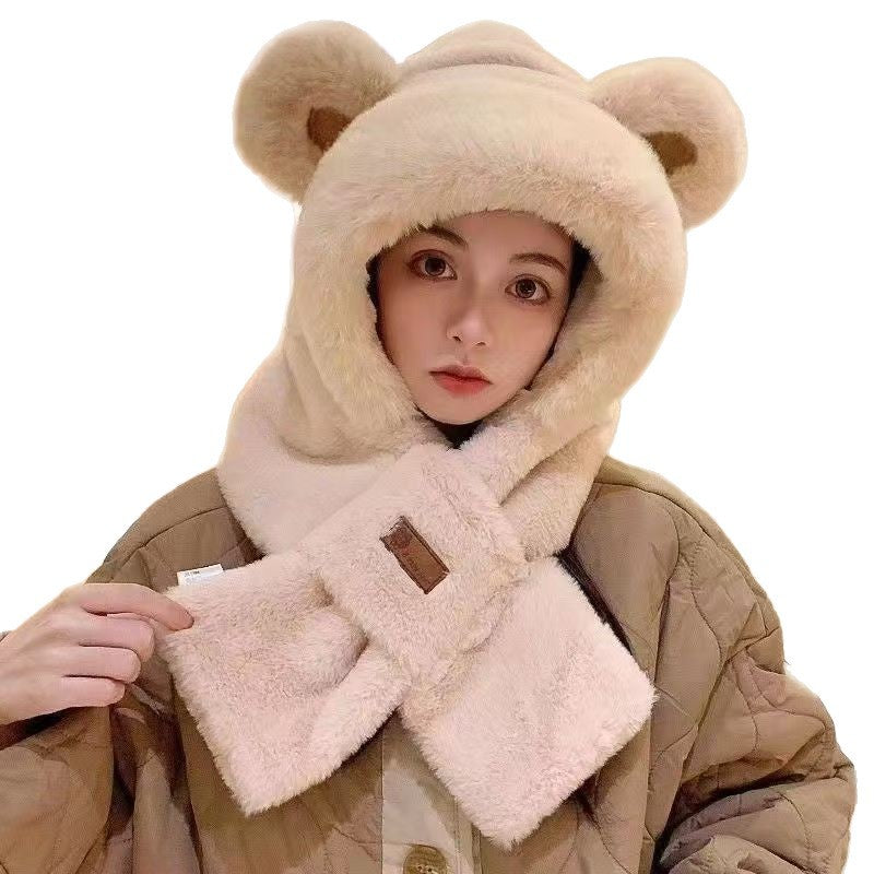 Plush set: hooded scarf and gloves