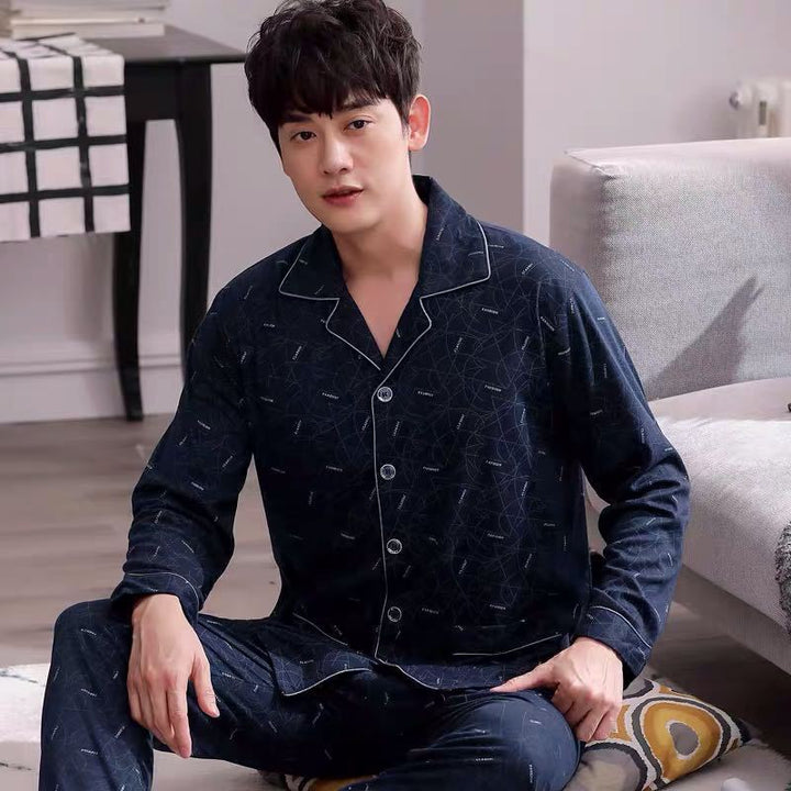 Men's pajama set made of 100% cotton, long-sleeved