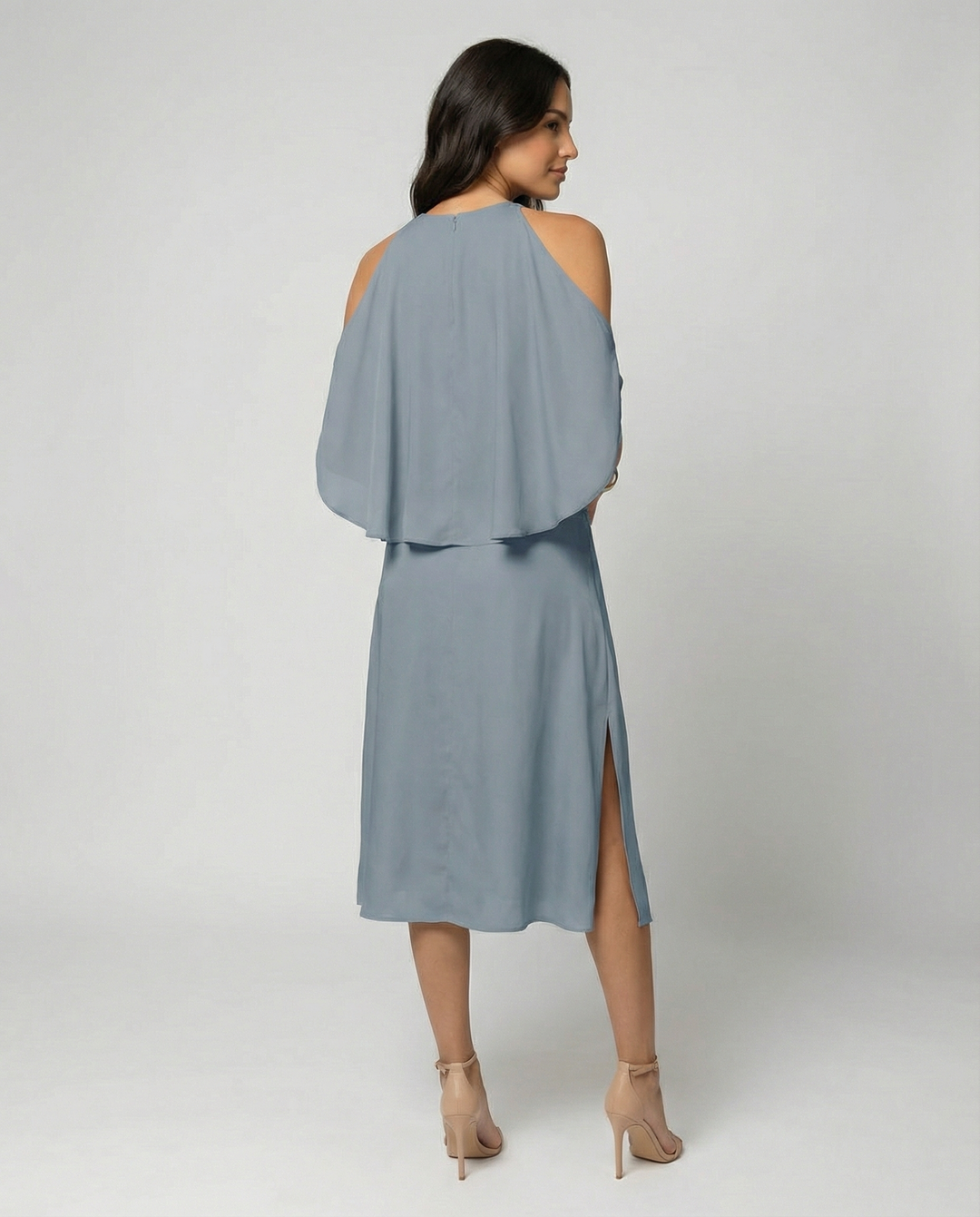 Elegant dress with stylish shoulder cutouts.