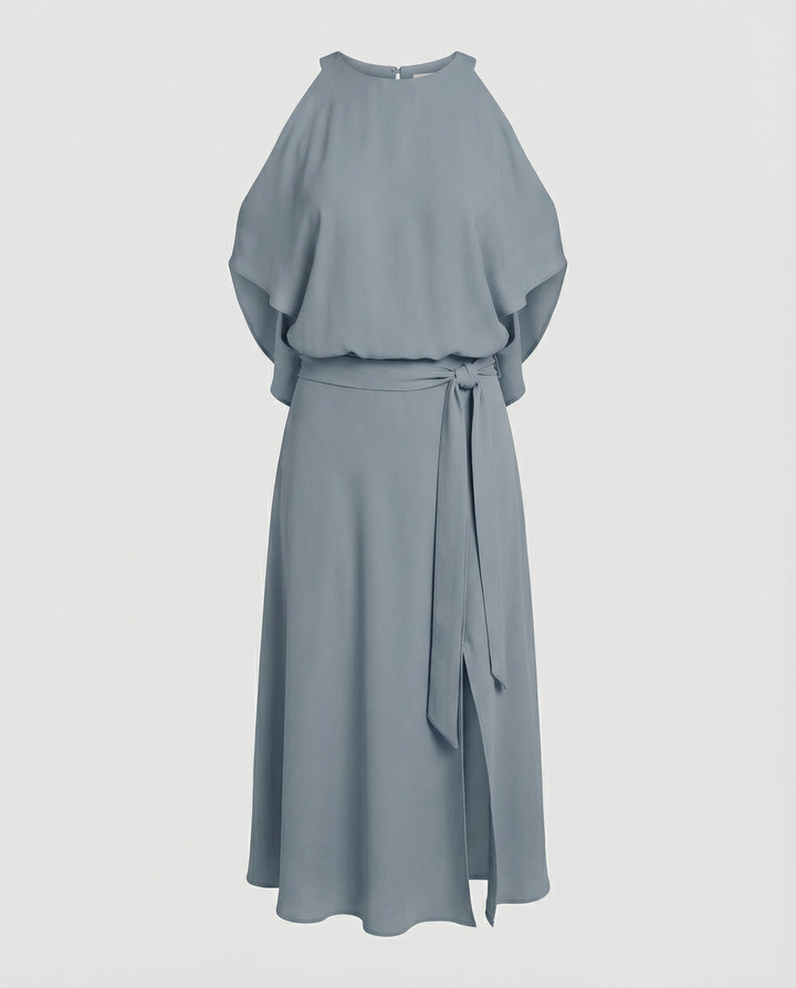Elegant dress with stylish shoulder cutouts.