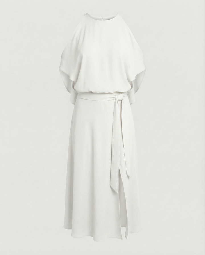 Elegant dress with stylish shoulder cutouts.