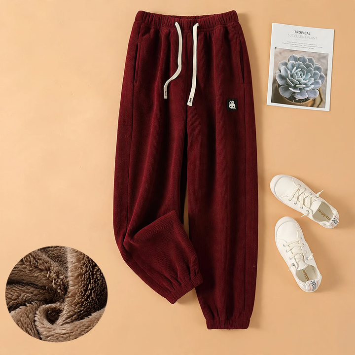 Chenille-Harem pants with elastic waistband