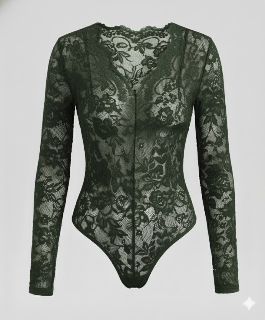 Women's Lace Bodysuit Long Sleeve V-Neck | Mune Fashion