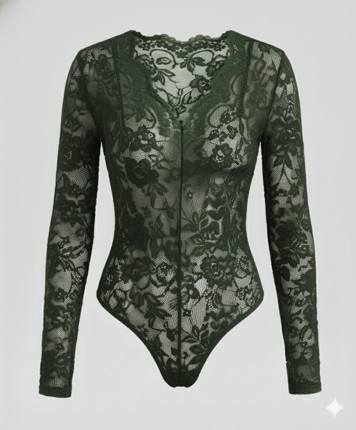 Women's Lace Bodysuit Long Sleeve V-Neck | Mune Fashion