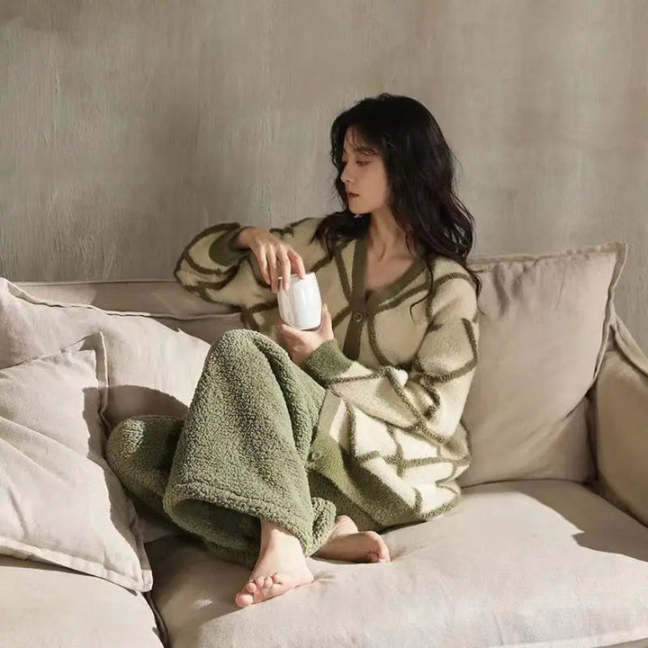 Mune | Comfort Pajamas - Soft coral fleece pajamas with checked vest for women