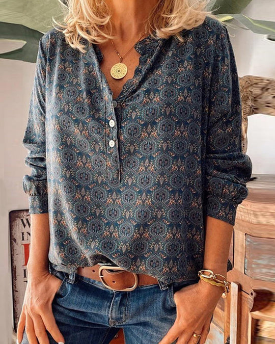 Mune | Blouse with Long Sleeves and Vintage Print
